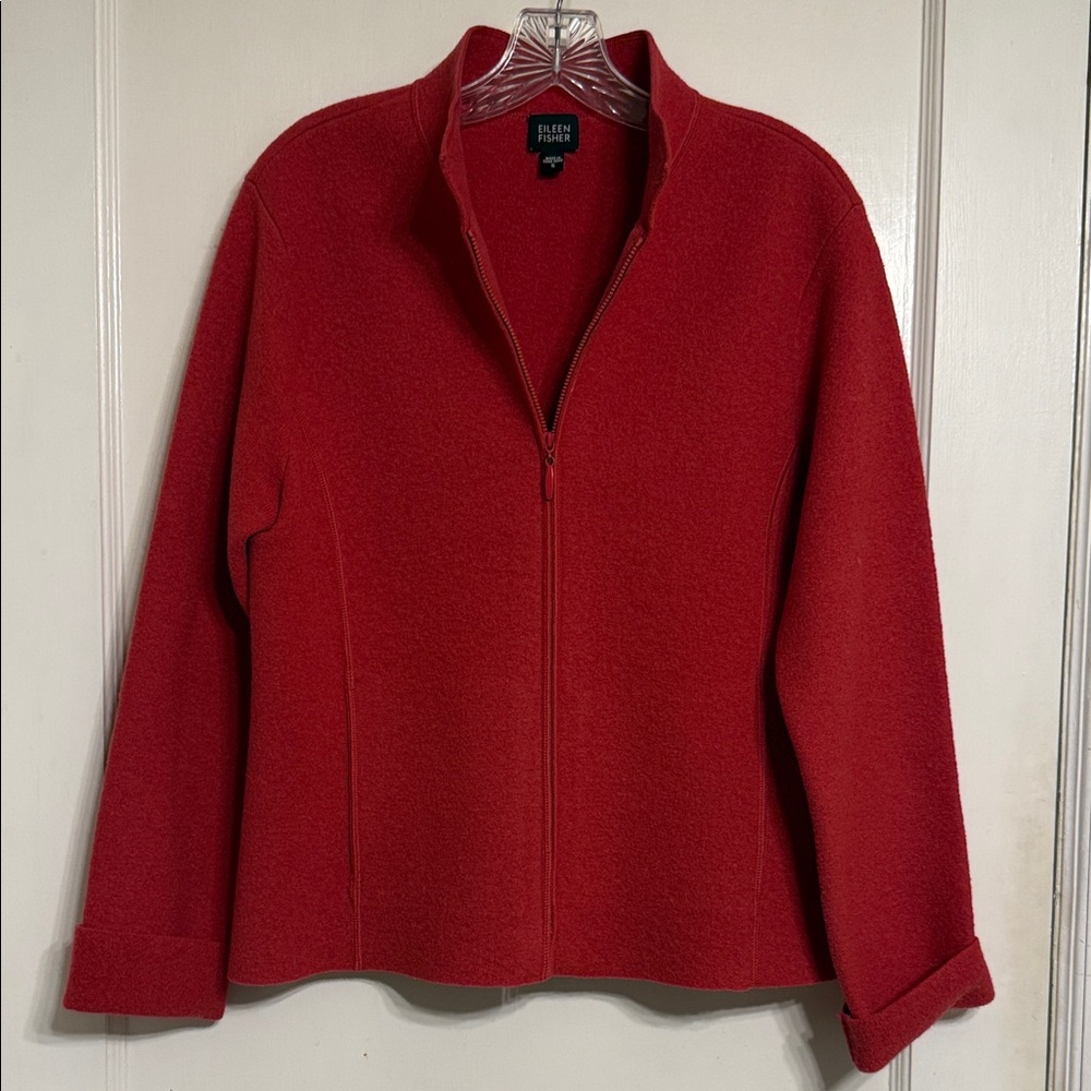 Eileen Fisher 100% Wool Vibrant Red Utility Jacket